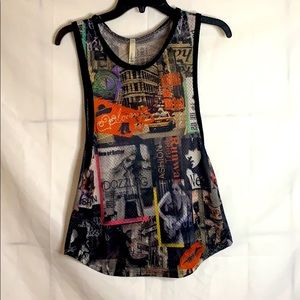 NYC graphics see through sleeveless shirt
